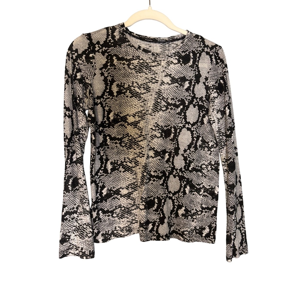 Proenza Schouler Black White Snakeskin Print Cotton Long Sleeve Top Small